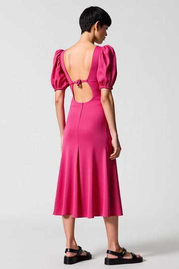 Robe midi à manches bouffantes rose